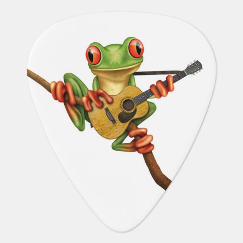 Cute Tree Frog Playing an Acoustic Guitar White Guitar Pick