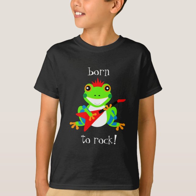 Cute Tree Frogs Rockin' Red Guitars T-Shirt (Front)