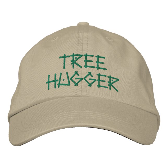 Cute Tree Hugger Quote Green Khaki Embroidered Baseball Cap (Front)
