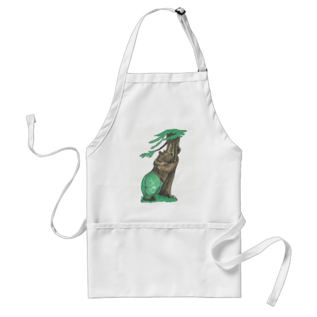 Cute Tree Hugging Bear Wildlife Scene Adult Apron (Front)