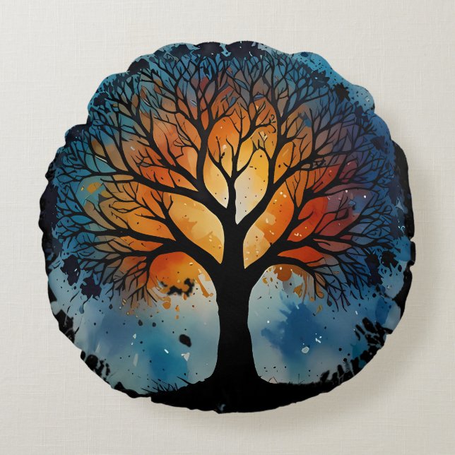 Cute Tree of Life Watercolour Round Pillow (Front)