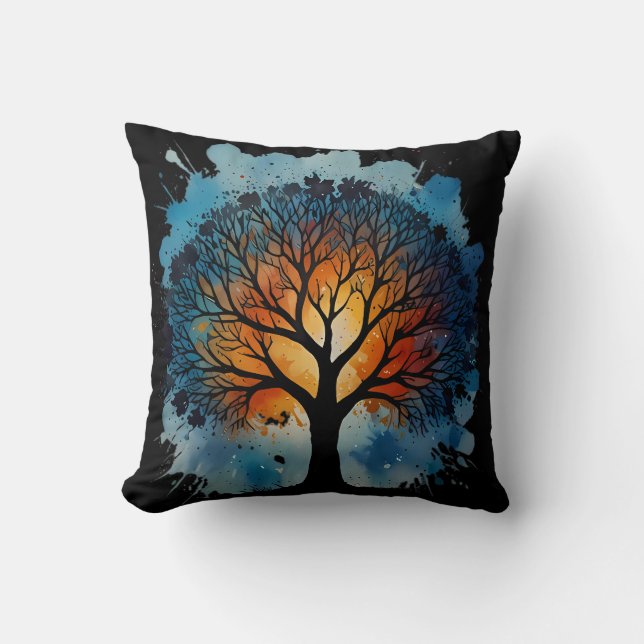 Cute Tree of Life Watercolour Throw Pillow (Front)