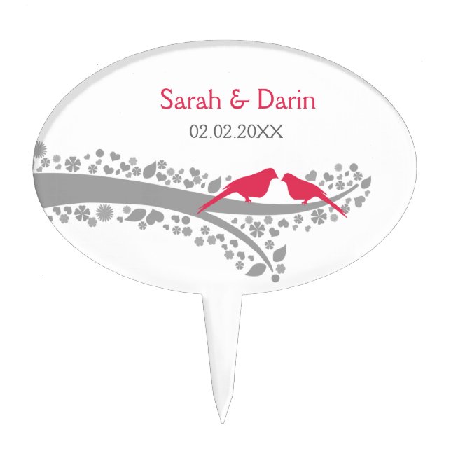 cute tree pink lovebirds personalized cake pick (Front)