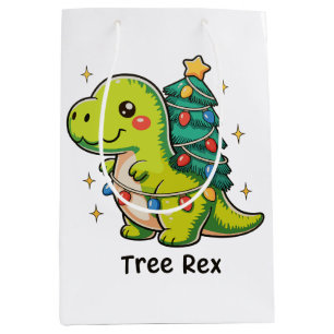 Cute Tree Rex Christmas Dinosaur T Rex Xmas Lights Medium Gift Bag