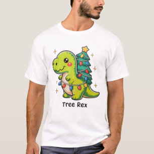 Cute Tree Rex Christmas Dinosaur T Rex Xmas Lights T-Shirt