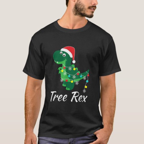 Cute Tree Rex Funny Dino Santa Hat PJ Christmas  T_Shirt