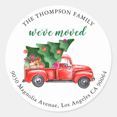 Cute Tree Truck Weve Moved Holiday Moving Classic Round Sticker