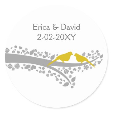 cute tree yellow lovebirds wedding favor stickers