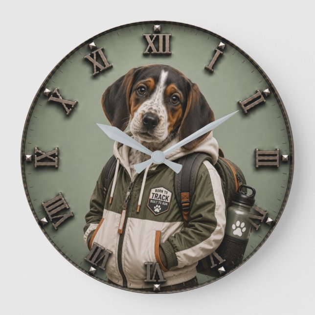 Cute Treeing Walker Coonhound Puppy Large Clock (Front)