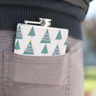 Cute Trees Doodles Pink Green Flask