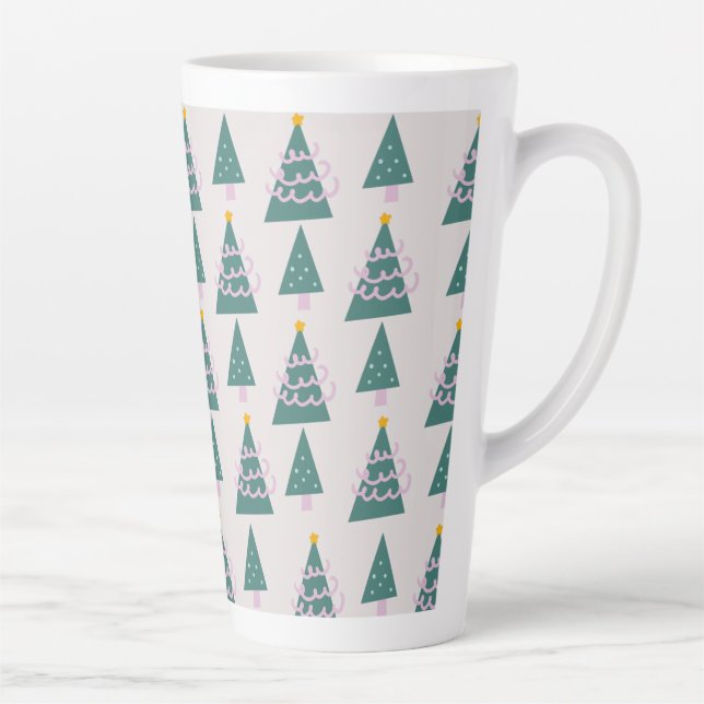 Cute Trees Doodles Pink Green   Latte Mug (Right)