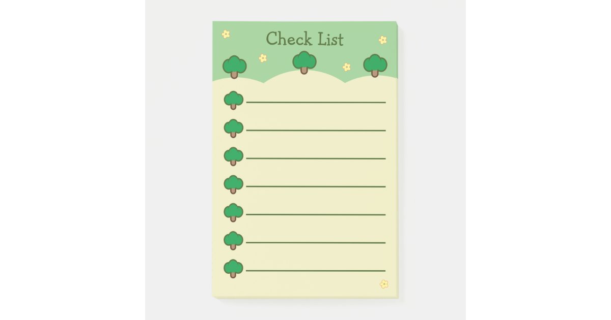 Cute Trees Green And Cream Check List Post-it Notes | Zazzle