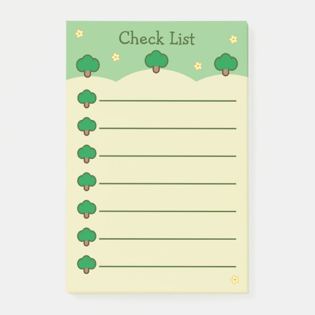 Cute Trees Green And Cream Check List  Post-it Notes (Front)