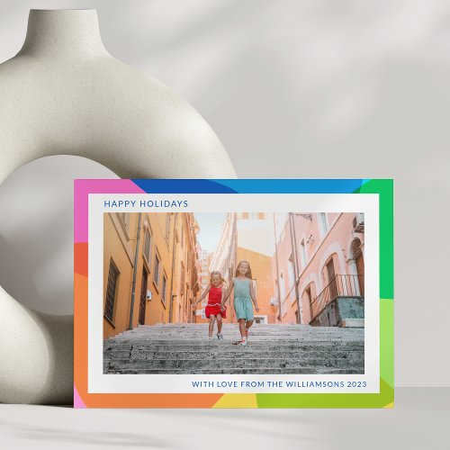 Cute Trendy Abstract Rainbow Unique Two Photo  Holiday Card