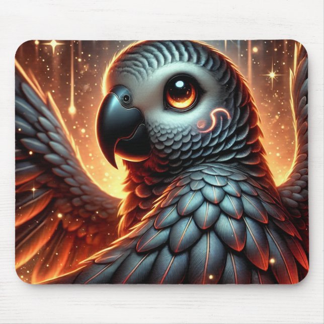 Cute Trendy African Grey Parrot | Anime Mousepad (Front)