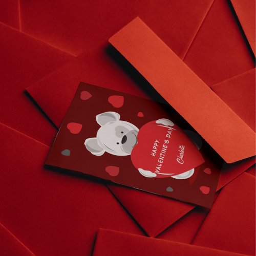 Cute Trendy Bear With Red Heats Valentine Day  Holiday Card