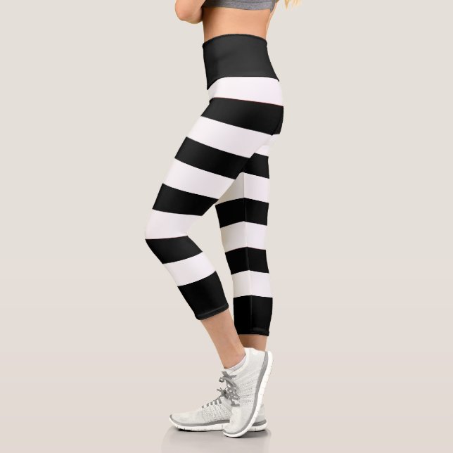 Cute Trendy Black And White Stripes Capri Leggings (Left)