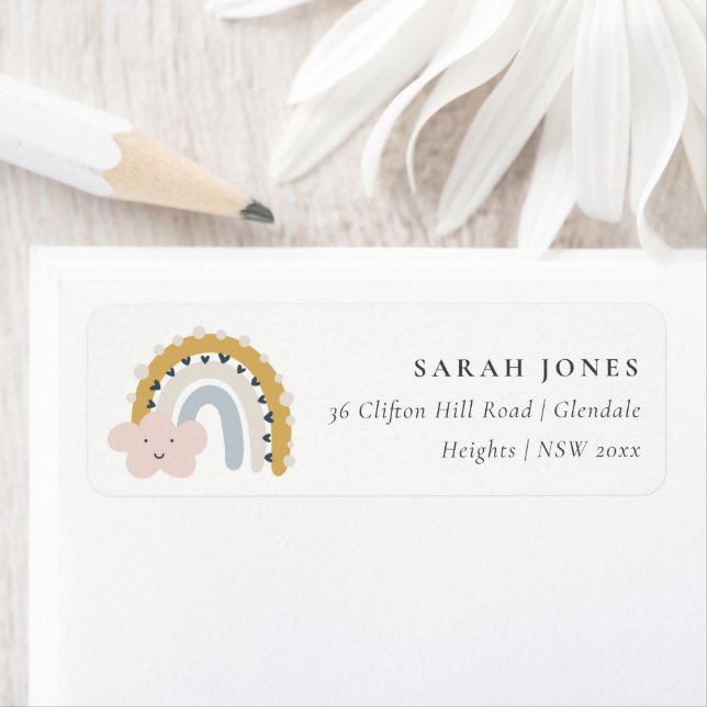 CUTE TRENDY BLUSH BLUE KIDS CLOUD RAINBOW ADDRESS LABEL (Insitu)