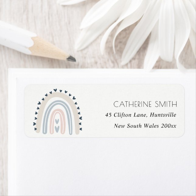 CUTE TRENDY BLUSH BLUE KIDS HEART RAINBOW ADDRESS LABEL (Insitu)