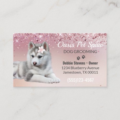 Cute Trendy Blush Pink Glitter Dog Groom Service Business Card