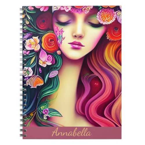 Cute Trendy Boho Gypsy Floral Angel Art Notebook