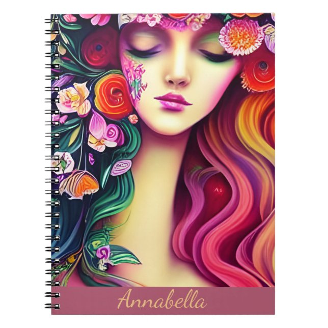 Cute Trendy Boho Gypsy Floral Angel Art Notebook (Front)