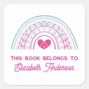 Cute Trendy Boho Rainbow Kids Bookplate