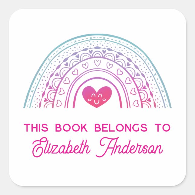 Cute Trendy Boho Rainbow Kids Bookplate (Front)