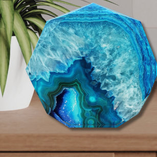 Cute Trendy Bright Blue Turquoise Crystal Geode Acrylic Award