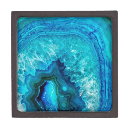 Cute Trendy Bright Blue Turquoise Crystal Geode Jewelry Box