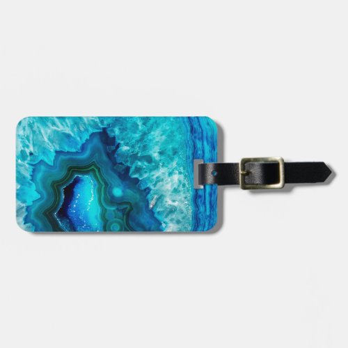 Cute Trendy Bright Blue Turquoise Crystal Geode Luggage Tag