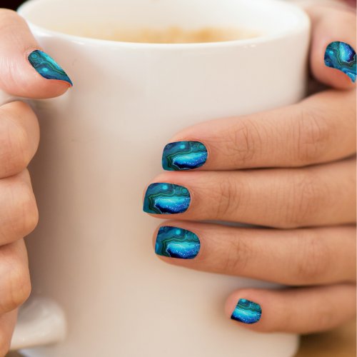 Cute Trendy Bright Blue Turquoise Crystal Geode Minx Nail Art