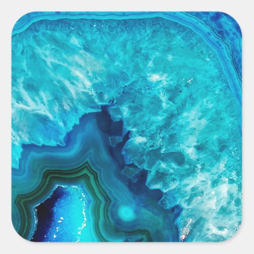 Cute Trendy Bright Blue Turquoise Crystal Geode Square Sticker