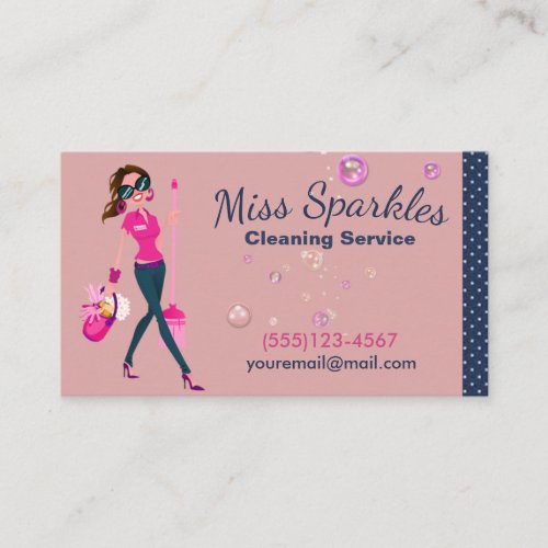 Cute Trendy Cartoon Maid House Cleaning Services Business Card