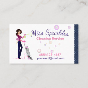 Cute Trendy Cartoon Maid House Cleaning Services Business Card