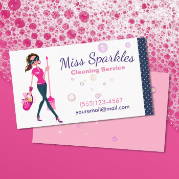 Cute Trendy Cartoon Maid House Cleaning Services Business Card by tyraobryant at Zazzle