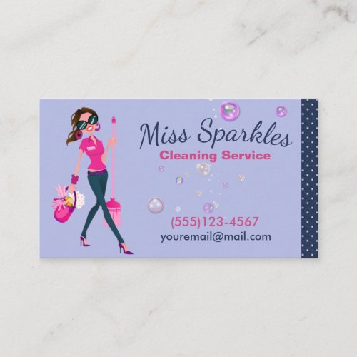 Cute Trendy Cartoon Maid House Cleaning Services Business Card