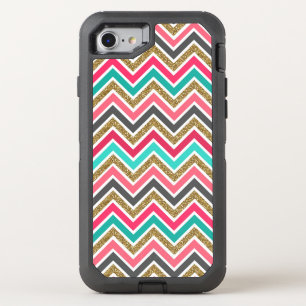 Cute trendy chevron faux glitter zigzag pattern OtterBox defender iPhone SE/8/7 case
