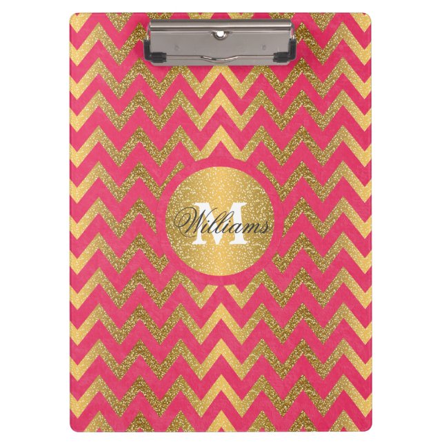 Cute trendy chevron zigzag faux gold glitter clipboard (Front)