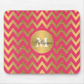 Cute trendy chevron zigzag faux gold glitter mouse pad