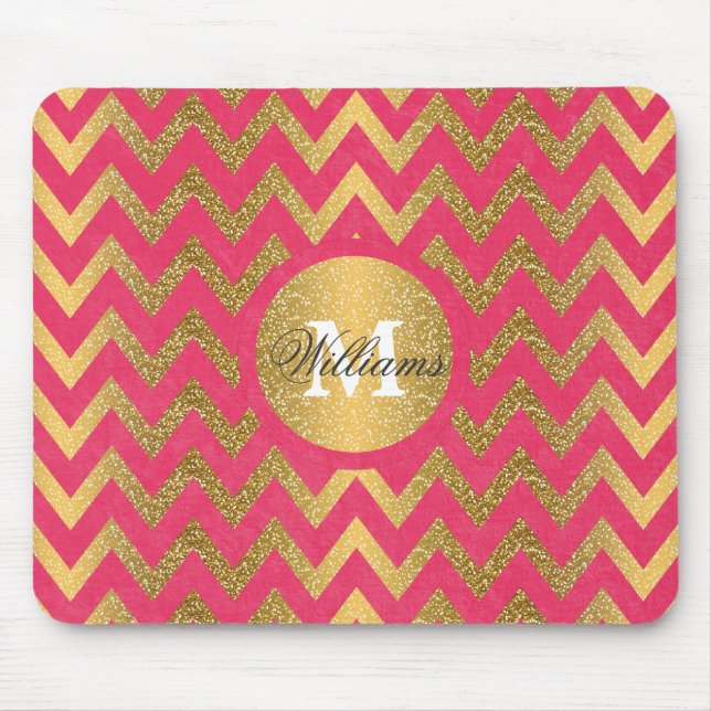 Cute trendy chevron zigzag faux gold glitter mouse pad (Front)