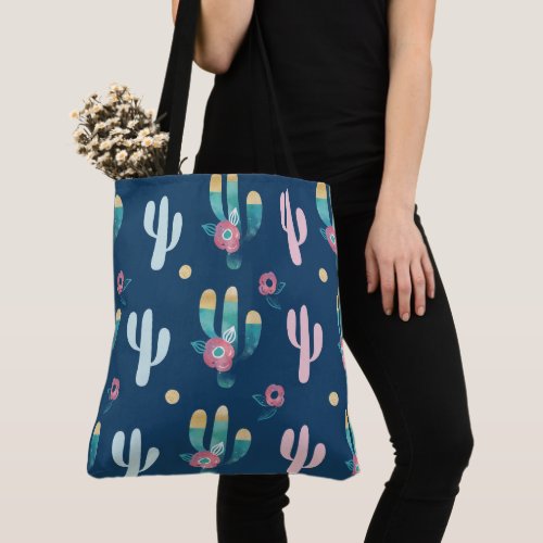 Cute Trendy Chic  Stylish Floral Cactus Pattern Tote Bag