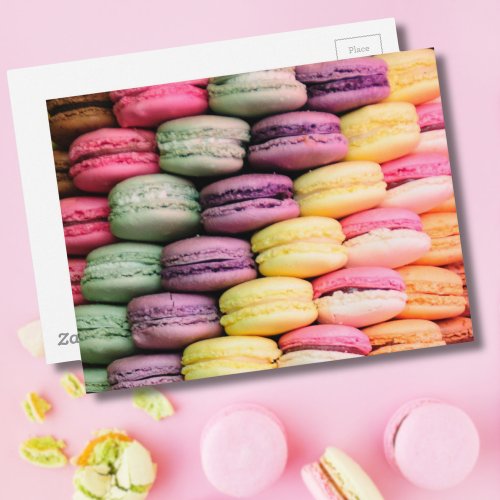 Cute Trendy Colorful French Macaron Cookie Baking Postcard