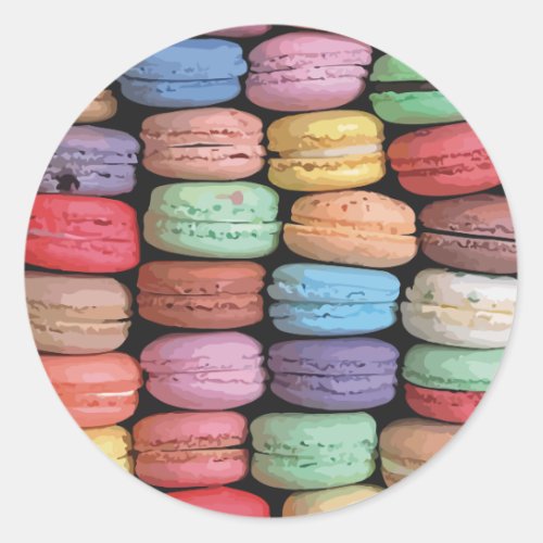 Cute Trendy Colorful French Macaron Cookie Pattern Classic Round Sticker