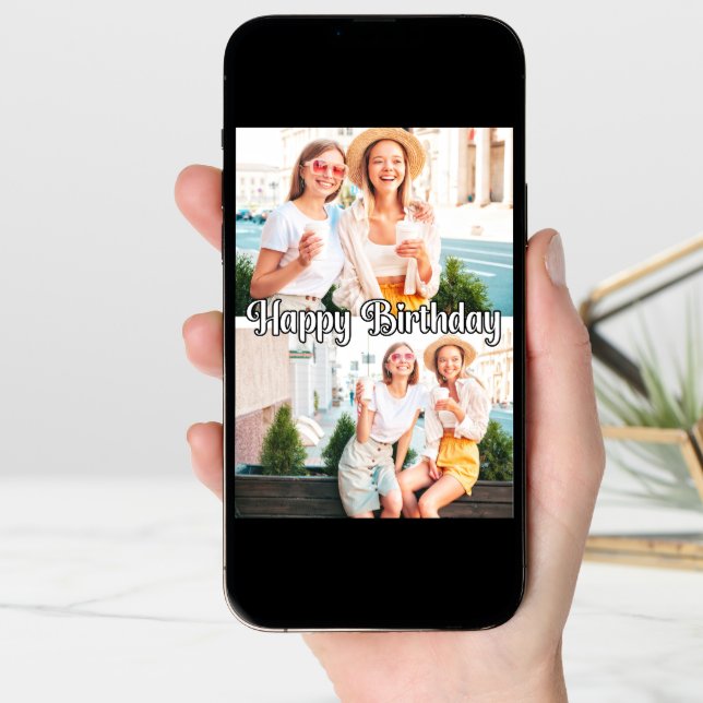 Cute Trendy Custom 2-photos Template Birthday Card (Front Digital)