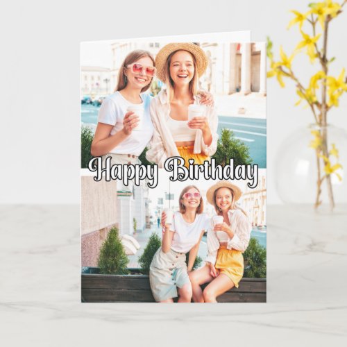 Cute Trendy Custom 2_photos Template Birthday Card