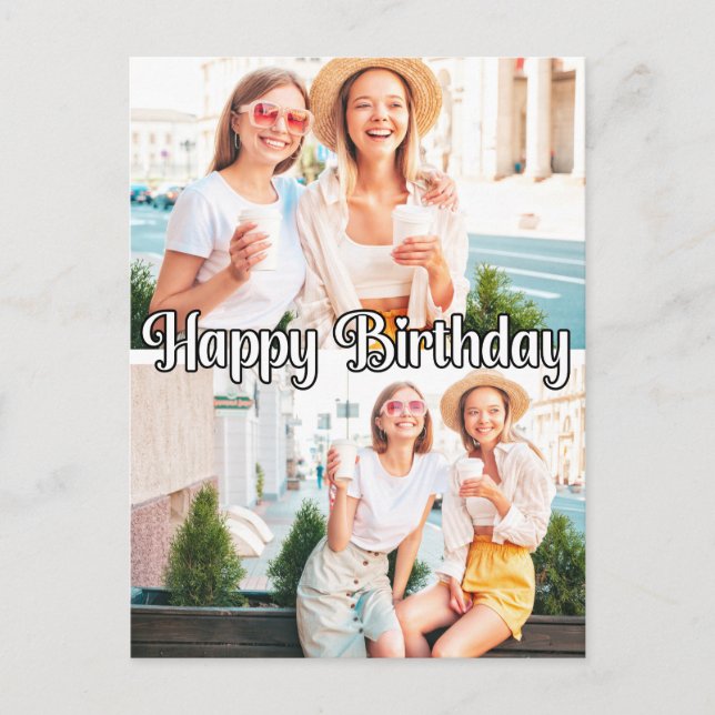 Cute Trendy Custom 2-photos Template Birthday Postcard (Front)