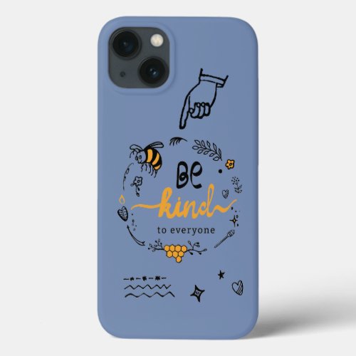 Cute Trendy Doodles Black Gold Bee Blue iPhone 13 Case
