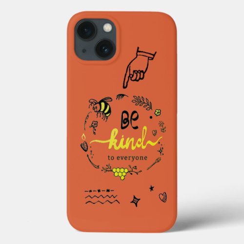 Cute Trendy Doodles Black Gold Bee Orange iPhone 13 Case