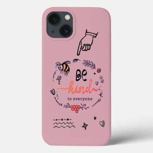 Cute Trendy Doodles Black Gold Bee Pink iPhone 13 Case
